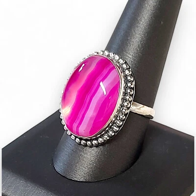 Anillo de ágata Botswana rosa para dama 925 talla de ley 10,25 Foto 1 de 4