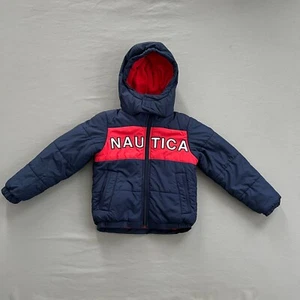 Nautica Boys Hooded Jacket Coat Size 4 Water Resist Fleece Lining Full-Zip Logo - Picture 1 of 8