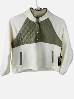 Chaqueta de bolsillo Kyodan para mujer color crema polar acolchada caqui 1/4 canesú a presión talla 2XL Foto 1 de 4