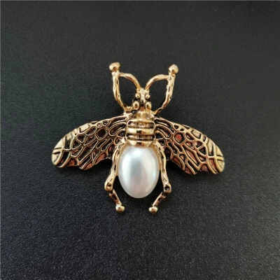 Art Deco Style Vintage Enamel Pearl Bee Brooch Badge Pin Gift - image 1 of 4