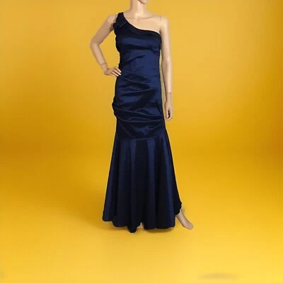 Vintage Taffeta Blue Prom Dance Dress One Shoulder Mermaid Fairy Hem - Image 1 of 4