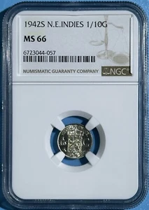 Netherlands East Indies 1942 San Francisco Silver 1/10 Gulden NGC MS66 2nd Grade - Picture 1 of 2