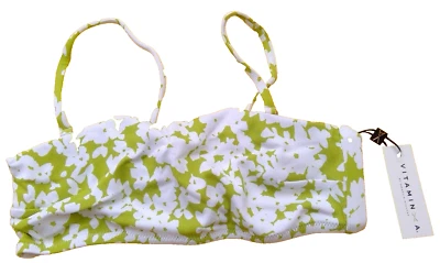 Top de bikini VITAMIN A by Amahlia Stevens Mila Bandeau verde talla S/6 blanco floral Foto 1 de 4