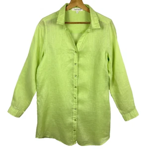 Travelsmith Women Linen Button Up LongSleeve Tunic Shirt Sz M Classic Breathable - Picture 1 of 9