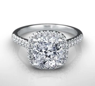 2.40 Ct Cushion Cut Lab Created Engagement Ring 14K Solid White Gold Size 6 - Image 1 of 4