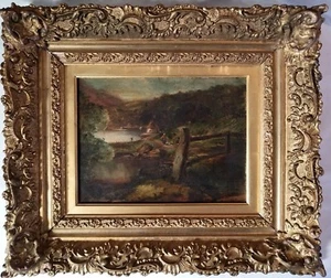 Original Alexander Fraser Jr (Scotland 1828-1899) O/B Landscape w/ Lake - Picture 1 of 1