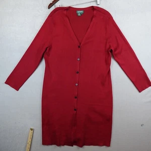 Lauren Ralph Lauren Dress Size 2X Red Ribbed Silk Blend Button Front Shirt L/S - Picture 1 of 7