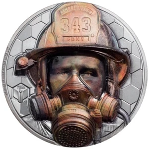 3 oz 20$ Cook Island Silbermünze Real Heroes - Firefighter 2021 PP - Picture 1 of 4