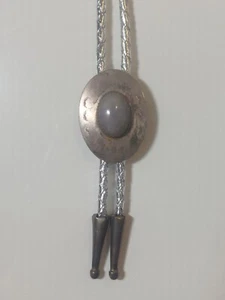 VIntage Navajo Bolo Tie Sterling Silver Purple Stone Oval Shape (Opal?) - Picture 1 of 7