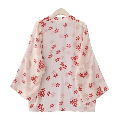 Mujeres Chifón Japonés Kimono Abrigos Chaquetas Sakura Floral Cárdigan Flor Suelto Foto 1 de 4