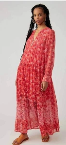 Free People See It Through Maxikleid koralle Kombi Blumendruck Größe S 168 $ - Bild 1 von 9