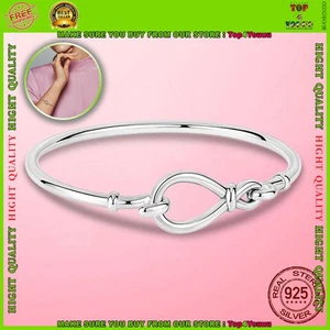 New 100% Authentic 925 Sterling Silver Infinity Knot Bangle Bracelet Women Gift - Picture 1 of 5