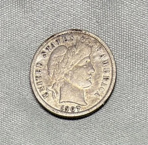 1907-S Silver Barber Dime, VF Details, Cleaned - Picture 1 of 2