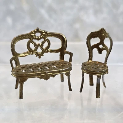 De colección Simon Rivollet Sillas de Metal Dorado Dorado Francia Miniatura Casa de Muñecas Muebles Foto 1 de 4