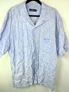 Bugatchi Uomo Men’s XXL Short Sleeve Linen Blend Button-Front Blue Chambray - Picture 1 of 8