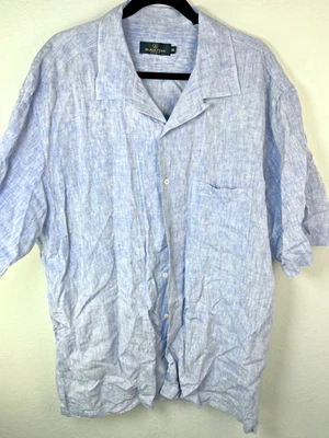 Bugatchi Uomo Men’s XXL Short Sleeve Linen Blend Button-Front Blue Chambray - Image 1 of 4