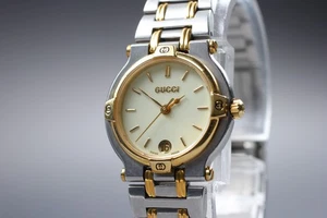 [Quasi Come Nuovo] Orologio Donna Gucci 9000L 25mm Quadrante Avorio Data Quarzo GIAPPONE - Foto 1 di 10