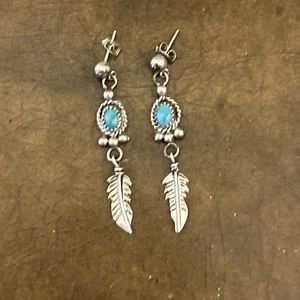 Pendientes plumas turquesa vintage - Imagen 1 de 6