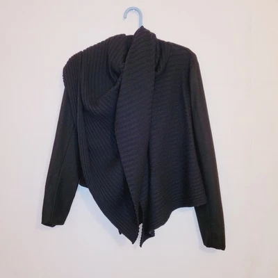 White and Warren womens black wool ribbed scarf wrap shawl coat  - Image 1 of 4