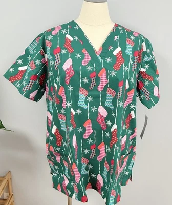 Blusa Médica Buttersoft Navidad Plus 3X Verde Vacaciones Medias Algodón Nuevo con Etiquetas Foto 1 de 4