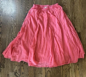 Tso 100% Cotton Lined Coral Crinkle Midi Skirt Peasant eBoho Chic Cottage Size L - Picture 1 of 10