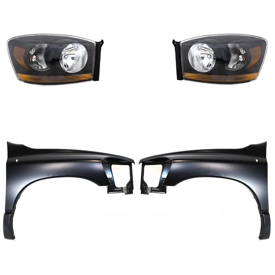 Headlight Kit For 2006-2008 Dodge Ram 1500 Ram 2500 LH RH Assembly Halogen Black Foto 1 de 4