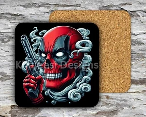 Exclusive MARVEL DEADPOOL Superhero Skull 02 Hardboard MDF Square Coasters - Picture 1 of 4