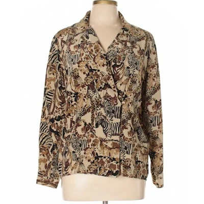 Blusa Top Doncaster Silks Estampado Animal Manga Larga Seda Talla 12 COMO NUEVA Foto 1 de 4