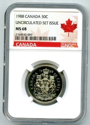 1988 CANADA 50 CENT NGC MS68 HALF DOLLAR UNCIRCULATED - Image 1 of 2