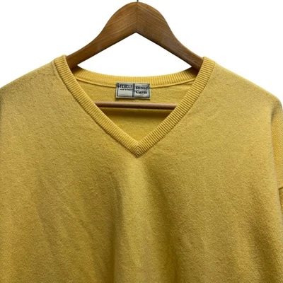Fedeli Russo Capri Mens Sz 52 Yellow Cashmere Knit V-Neck Pullover Sweater Italy - Image 1 of 4