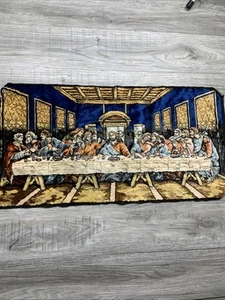 Vintage The Last Supper Tapestry Rug Wall Fringe Jesus Made In Italy 18.5x37.5” - Picture 1 of 9