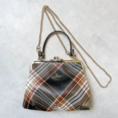 Сумка Vivienne Westwood мини клетчатая застежка золотая цепочка съемный ремень #EK LAA - Изображение 1 из 4