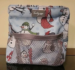 Thirty One Christmas Collapsible Tote Bag With Snowmen 6" Square - Picture 1 of 8