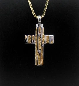 316L S/S Gold & Silver "Keepsake Cross" Cremation Funeral Urn Pendant Jewellery - Picture 1 of 9