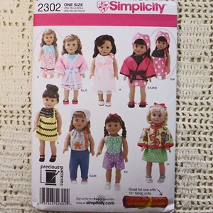 Simplicity 2302 0482 18" Doll Clothes Outfits & Shoes Sew Pattern Vintage Uncut - Bild 1 von 3