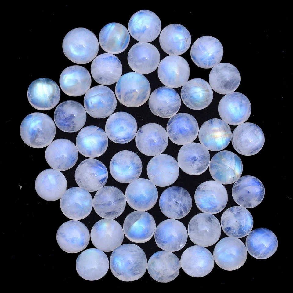 NATURAL RAINBOW MOONSTONE ROUND CABOCHON LOOSE GEMSTONE WHOLESALE LOT - Image 1 of 4