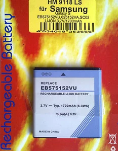 HM9118LS Li-ION 3.7V 1700mAh Batería para SAMSUNG Galaxy S EB575152VU 625152VA SC02  - Imagen 1 de 1