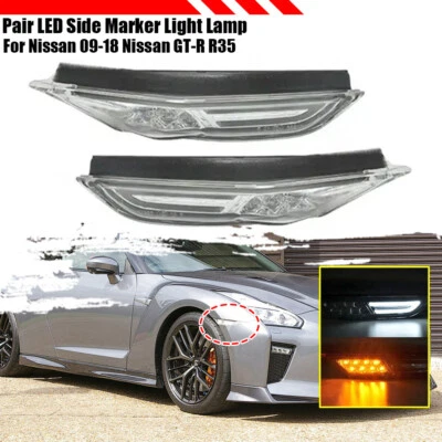 Transparente para Nissan GT-R R35 2009-15 LED marcador lateral luzes de sinalização lâmpada âmbar/branco - Imagem 1 de 4