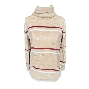 Vintage 1970s Alexander's Striped Ribbed Knit Pullover Turtleneck Sweater M/L - Picture 1 of 5
