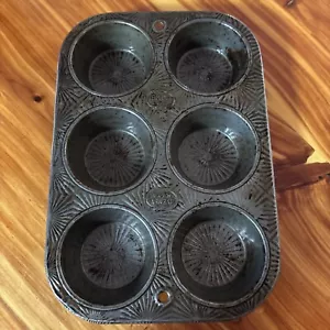Padella per muffin vintage EKCO Ovenex 6 Art Deco modello Starburst 10-1/2" x 7-1/4" - Foto 1 di 3