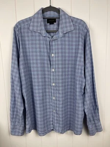 Duchamp Tailored Fit Men’s Button Up Long Sleeve Blue Checkered Shirt Size 17.5 - Picture 1 of 9
