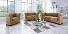 Klassische Edle Chesterfield Möbel Zweisitzer Couch Textil Sofa Design Braun Neu