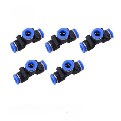 5Pcs Pneumatic Connector 3 Way T Push Quick Fitting 8mm OD Pipe Tube Air PE8 - Image 1 of 3