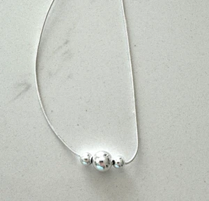 Massive 925 Sterling Silber Halskette mit drei Schreibwaren Kugel Charm Anhänger - Bild 1 von 4