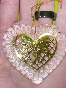 VINTAGE GORHAM GESCHNITTENES KRISTALLHERZ GOLDENE SCHLEIFE ORNAMENT - Bild 1 von 8