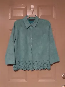 Relativity Blue Turquoise Southwest Western Moleskin Blazer Jacket Eyelet SZ S/P - Picture 1 of 10