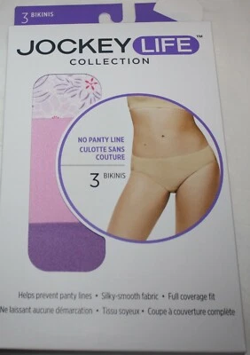 Nuevo en caja Juego de 3 BIKINI JOCKEY LIFE sin línea de panty ROSA LILA blanco FLORAL 20608 Foto 1 de 4