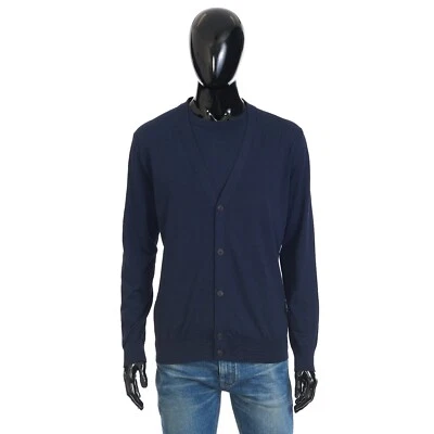BRIONI 990$ Navy Blue Double Layered Cardigan In Cotton Knit - Image 1 of 4