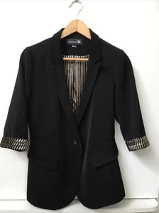Forever 21 Black Blazer Gold Striped Lining Cuffed Half Sleeves Size S Small - Picture 1 of 3