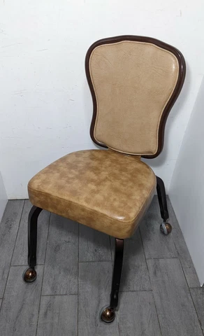Vintage French Provincial Rolling Vanity Lounge Chair Tufted Vinyl & Aluminum Cover